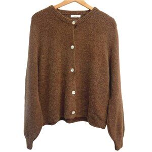 NAIS PARIS - CHOCOLATE SUPER FINE ALPACA SHORT BUTTON CREW NECK CARDIGAN